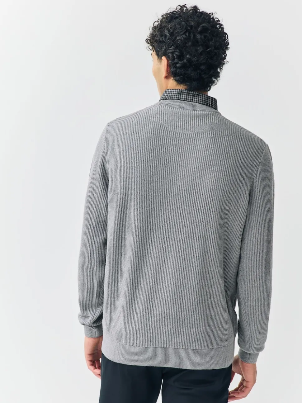 Grey Regular Fit Rib Texture Mock Shirt Jumper