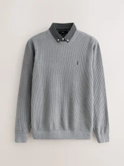 Grey Regular Fit Rib Texture Mock Shirt Jumper