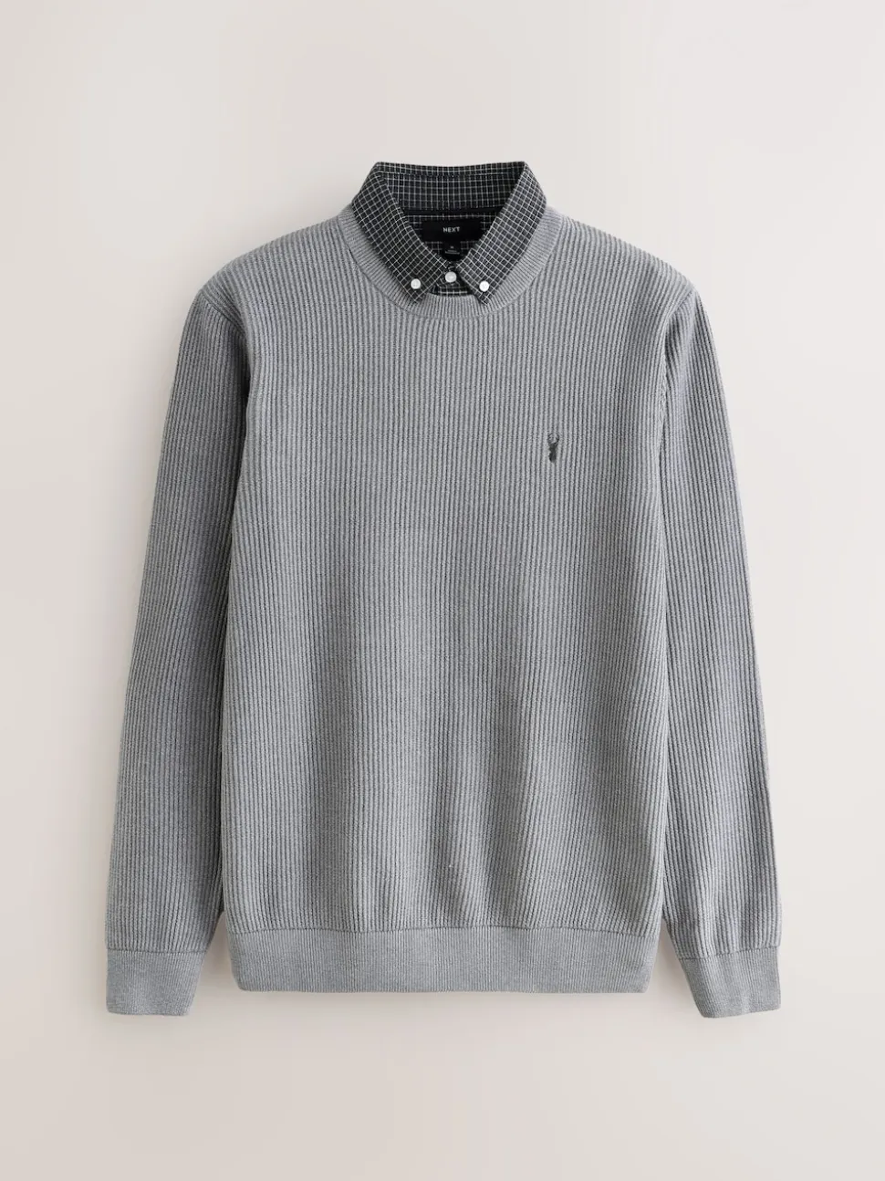 Grey Regular Fit Rib Texture Mock Shirt Jumper