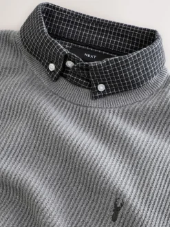 Grey Regular Fit Rib Texture Mock Shirt Jumper