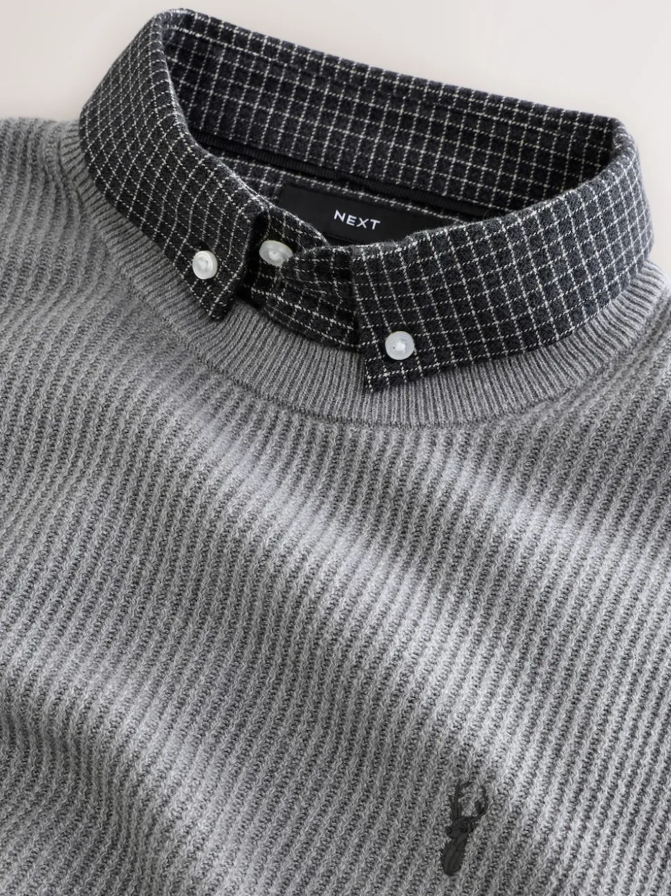Grey Regular Fit Rib Texture Mock Shirt Jumper