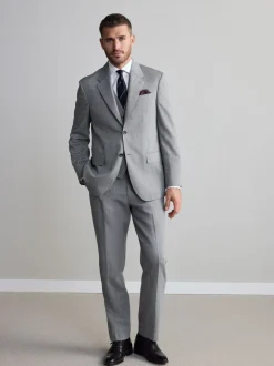 Grey Regular Fit Signature Nova Fides 100% Italian Wool Suit Trousers
