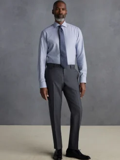 Grey Regular Fit Signature 100% Wool Trousers With Motion Flex Waistband
