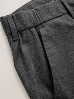 Grey Regular Fit Signature 100% Wool Trousers With Motion Flex Waistband