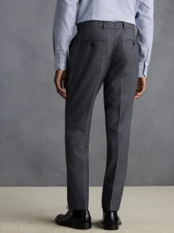 Grey Regular Fit Signature 100% Wool Trousers With Motion Flex Waistband