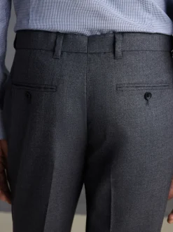 Grey Regular Fit Signature 100% Wool Trousers With Motion Flex Waistband