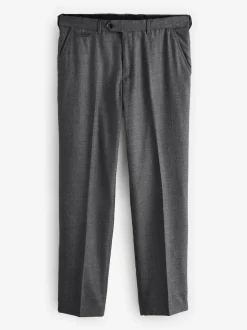 Grey Regular Fit Signature 100% Wool Trousers With Motion Flex Waistband