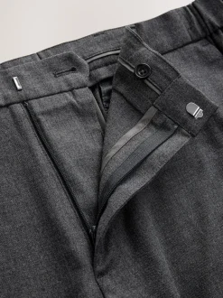 Grey Regular Fit Signature 100% Wool Trousers With Motion Flex Waistband