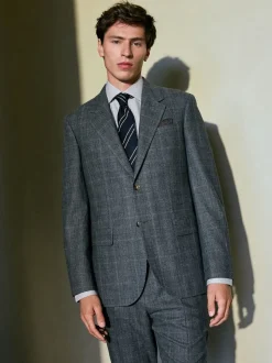 Grey Regular Fit Signature Reda Italian Wool Fabric Check Suit Jacket