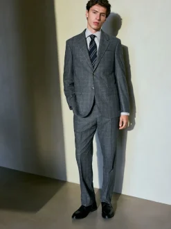Grey Regular Fit Signature Reda Italian Wool Fabric Check Suit Jacket
