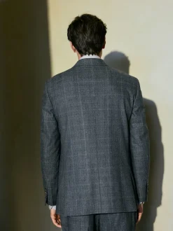 Grey Regular Fit Signature Reda Italian Wool Fabric Check Suit Jacket