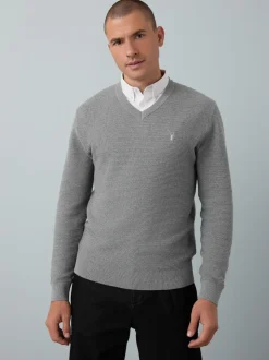 Grey Regular Fit Textured Oxford Mock Shirt Jumper