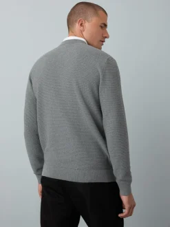 Grey Regular Fit Textured Oxford Mock Shirt Jumper