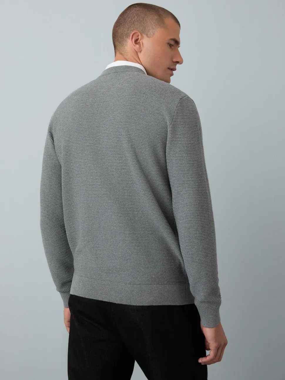 Grey Regular Fit Textured Oxford Mock Shirt Jumper