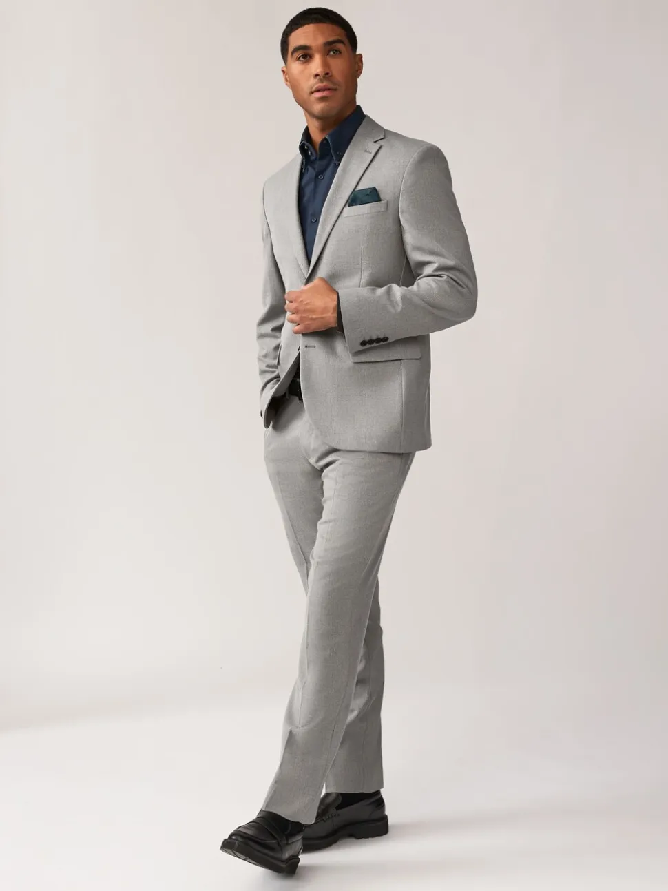 Grey Regular Fit Textured Suit Trousers