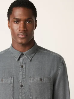 Grey Regular Fit Textured Twin Pocket Long Sleeve Shirt