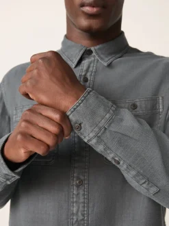 Grey Regular Fit Textured Twin Pocket Long Sleeve Shirt