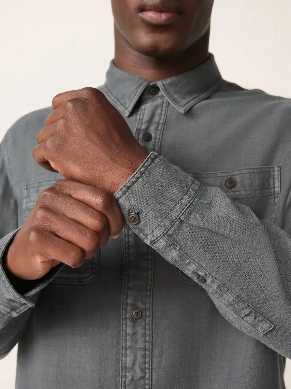 Grey Regular Fit Textured Twin Pocket Long Sleeve Shirt