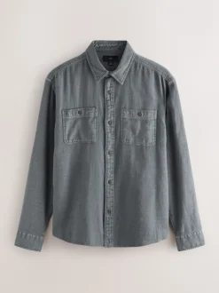 Grey Regular Fit Textured Twin Pocket Long Sleeve Shirt