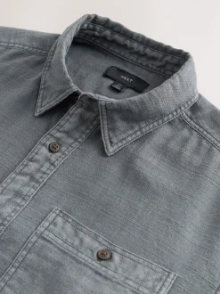 Grey Regular Fit Textured Twin Pocket Long Sleeve Shirt