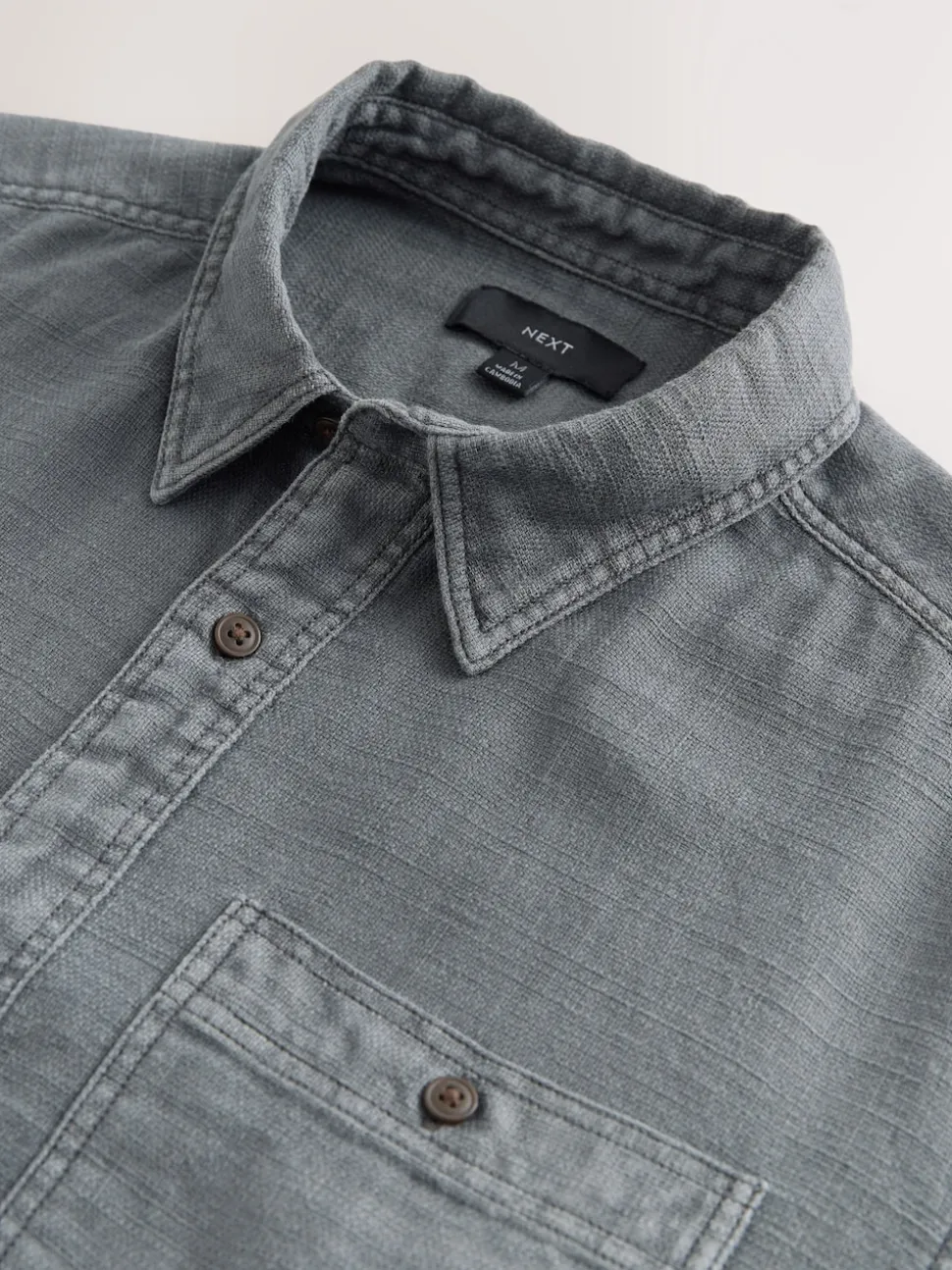 Grey Regular Fit Textured Twin Pocket Long Sleeve Shirt