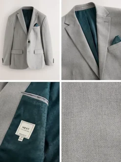 Grey Regular Fit Textured Suit Jacket