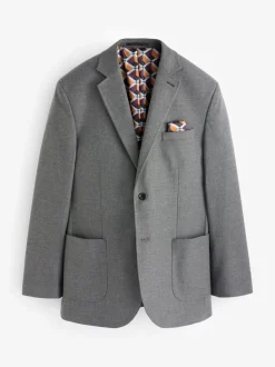 Grey Regular Fit Textured Smart Blazer