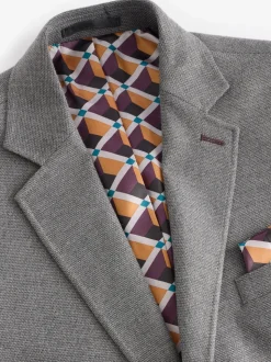 Grey Regular Fit Textured Smart Blazer