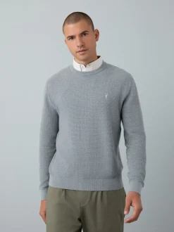 Grey Regular Fit Textured Oxford Mock Shirt Jumper