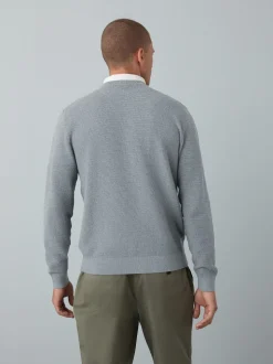 Grey Regular Fit Textured Oxford Mock Shirt Jumper