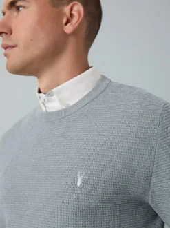 Grey Regular Fit Textured Oxford Mock Shirt Jumper