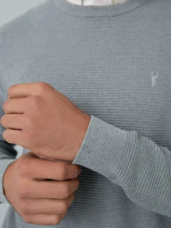 Grey Regular Fit Textured Oxford Mock Shirt Jumper