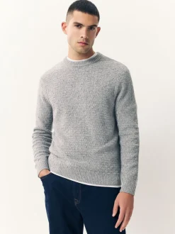 Grey Regular Fit Textured Crew Neck Knitted Jumper