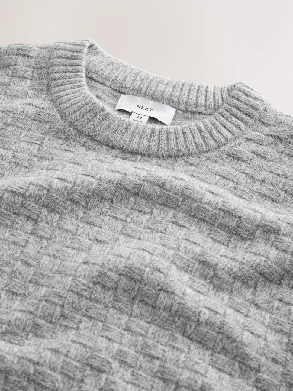Grey Regular Fit Textured Crew Neck Knitted Jumper