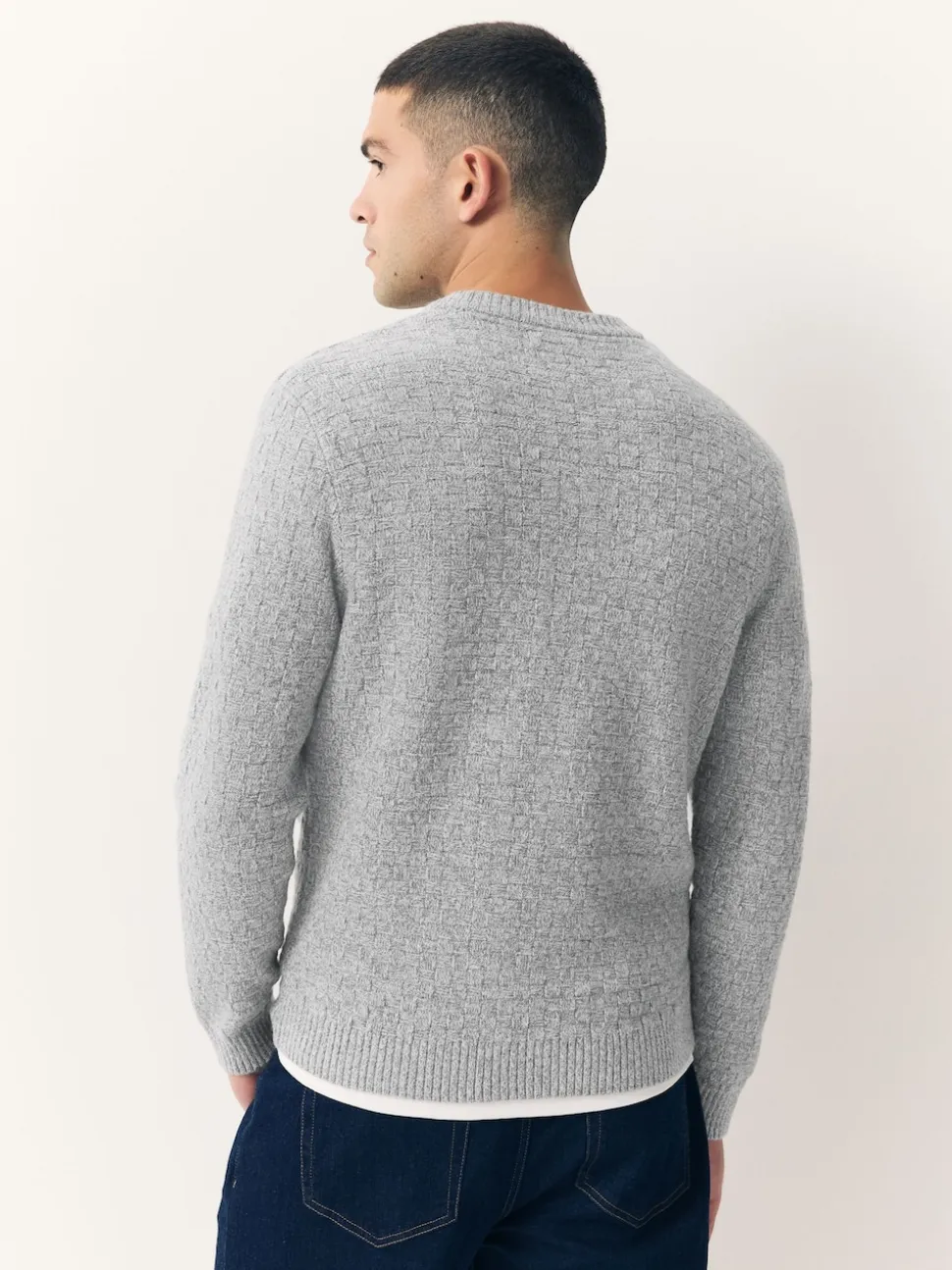 Grey Regular Fit Textured Crew Neck Knitted Jumper