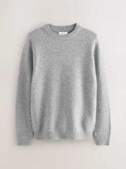 Grey Regular Fit Textured Crew Neck Knitted Jumper