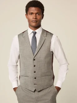 Grey Regular Fit Trimmed Textured Suit Waistcoat