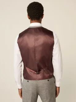 Grey Regular Fit Trimmed Textured Suit Waistcoat