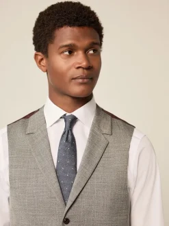 Grey Regular Fit Trimmed Textured Suit Waistcoat