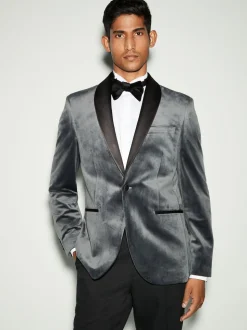Grey Regular Fit Velvet Blazer