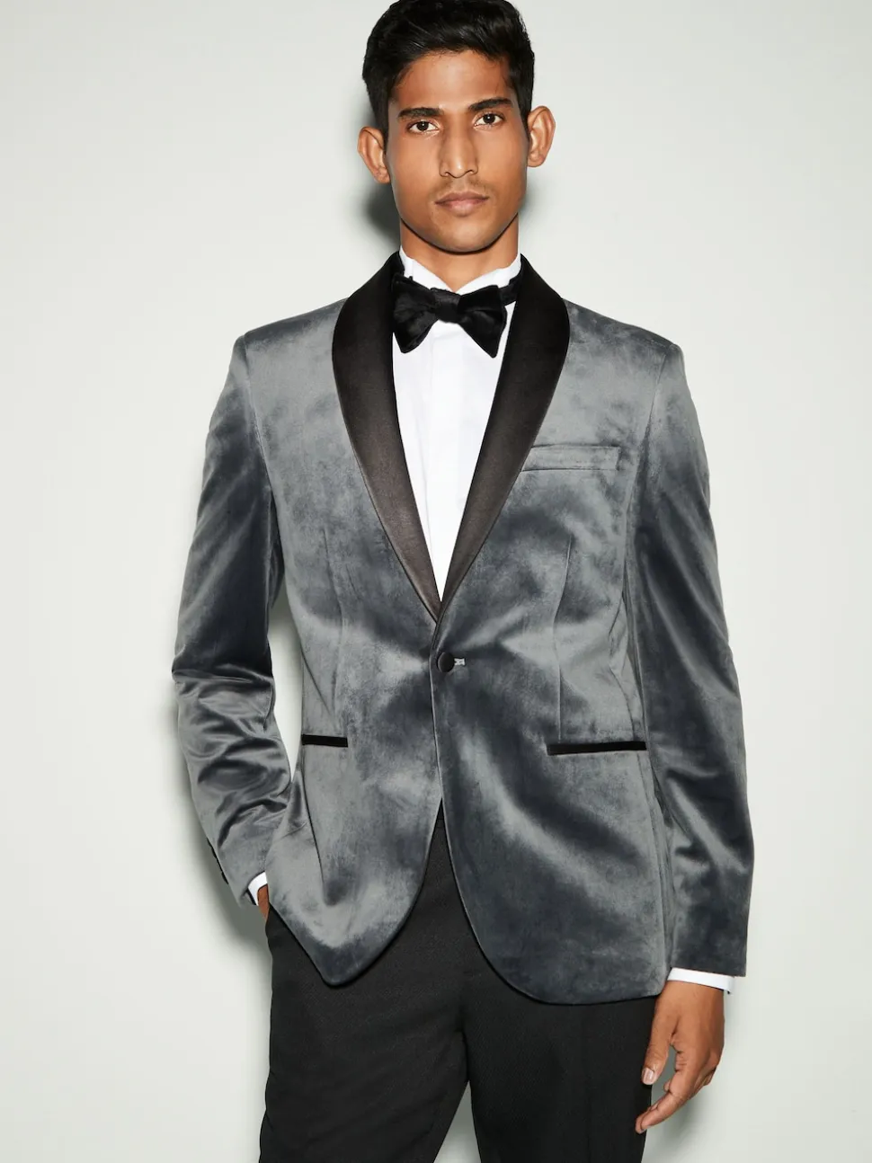 Grey Regular Fit Velvet Blazer