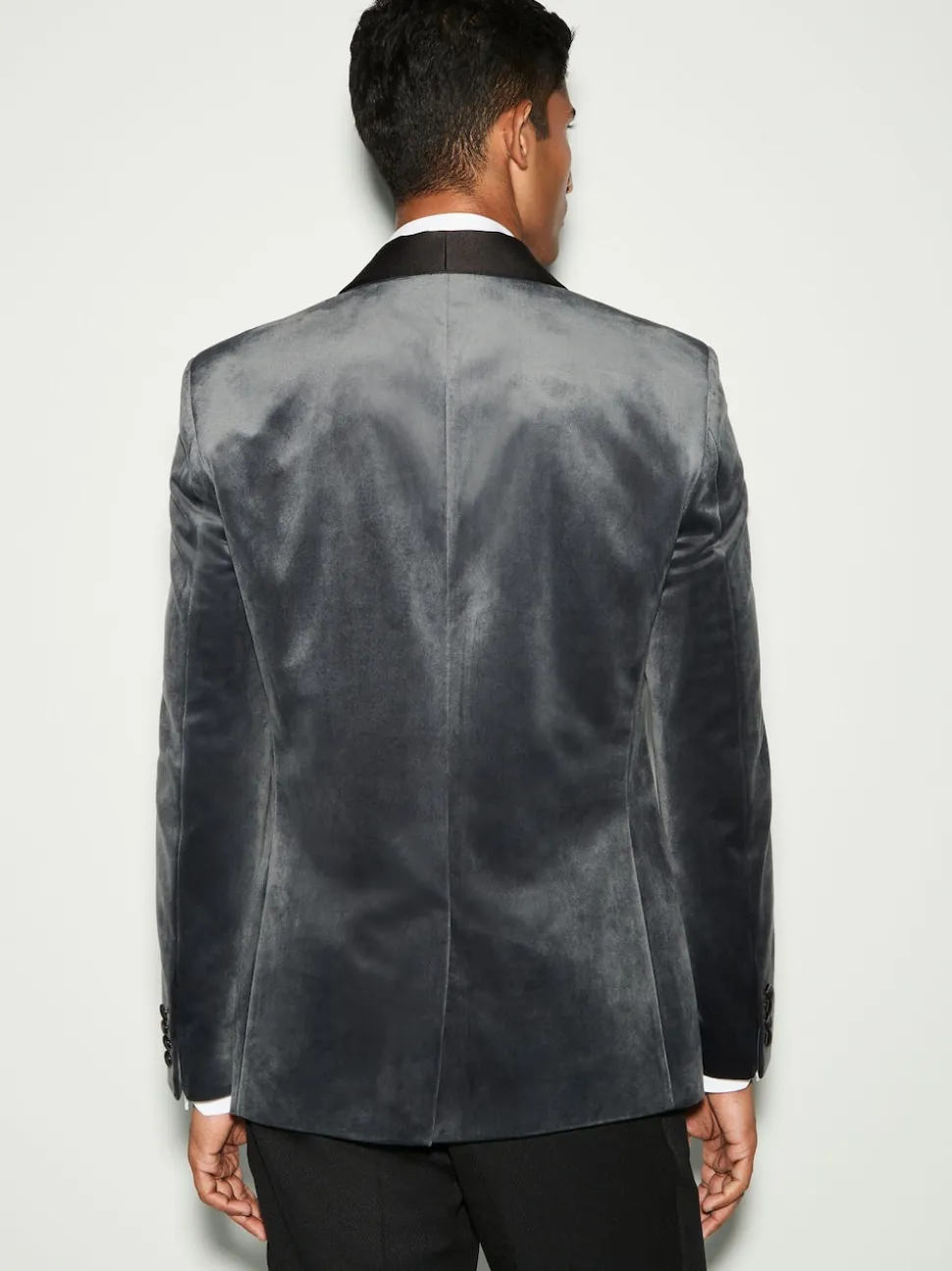 Grey Regular Fit Velvet Blazer