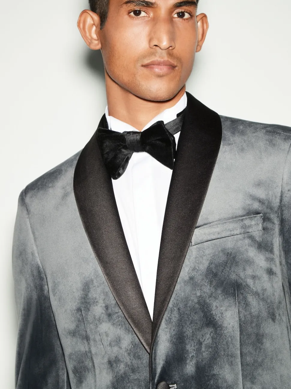 Grey Regular Fit Velvet Blazer