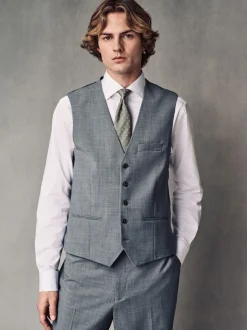 Grey Regular Fit Wool Blend Motionflex Waistcoat