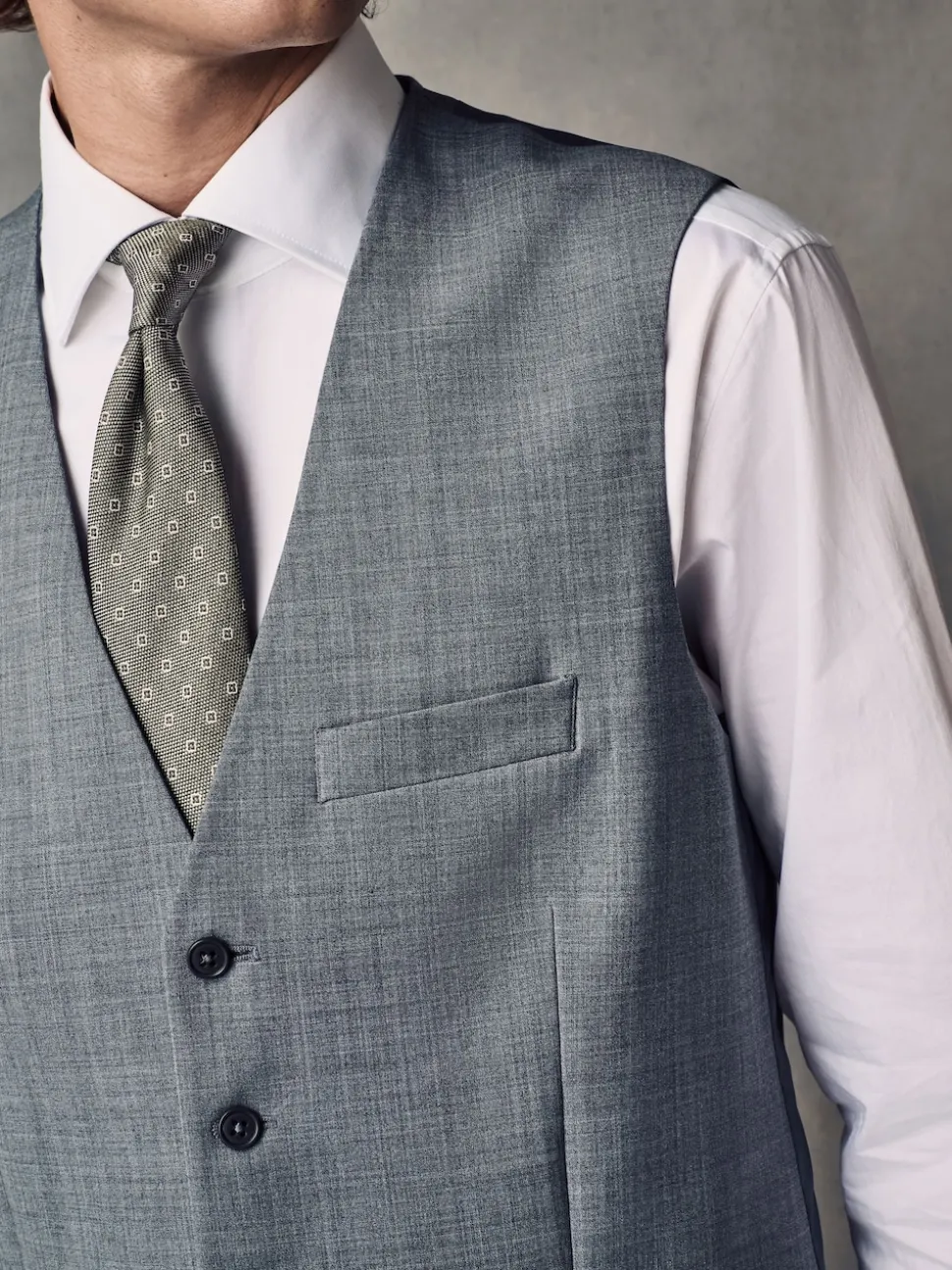Grey Regular Fit Wool Blend Motionflex Waistcoat