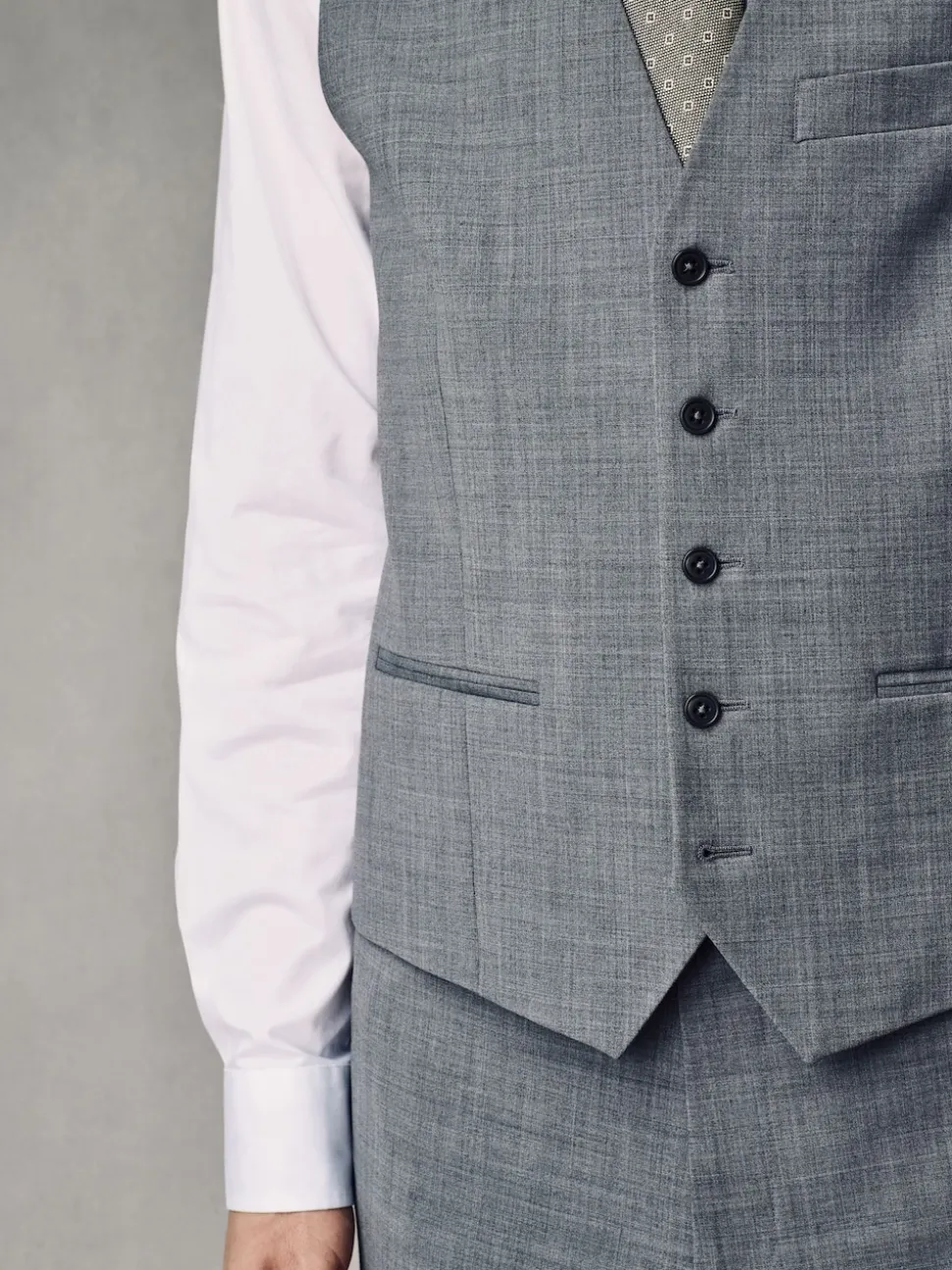 Grey Regular Fit Wool Blend Motionflex Waistcoat