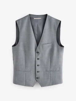 Grey Regular Fit Wool Blend Motionflex Waistcoat