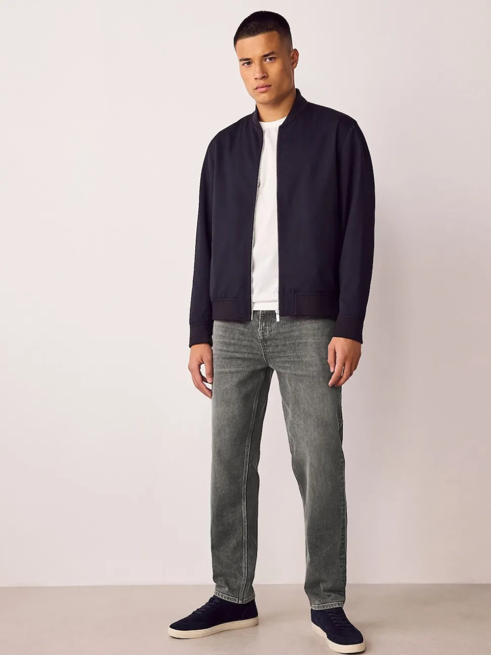 Grey Regular Tapered Fit Authentic Stretch Denim Jeans