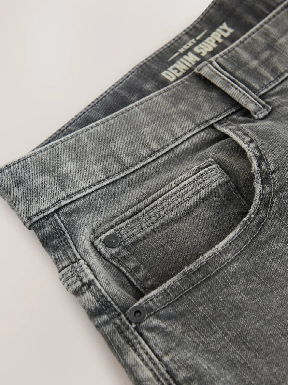 Grey Regular Tapered Fit Authentic Stretch Denim Jeans