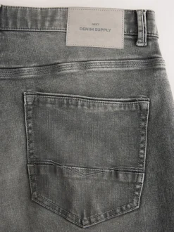 Grey Regular Tapered Fit Authentic Stretch Denim Jeans